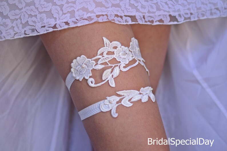 Bridal Lace Appliques Elastic Summer Bohemian Garter Set Belt ivory Garter wedding Ivory Flower Lace Pearls Wedding Garter Set For Brides
