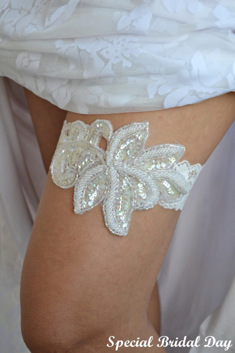 Sequins Garter Lace Wedding Garter Ivory Bridal Garter Wedding Garter Set Garters Ivory Bridal Garter Pearls Garter Handmade Garter