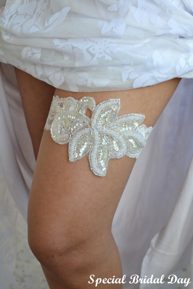 Sequins Garter Lace Wedding Garter Ivory Bridal Garter Wedding Garter Set Garters Ivory Bridal Garter Pearls Garter Handmade Garter