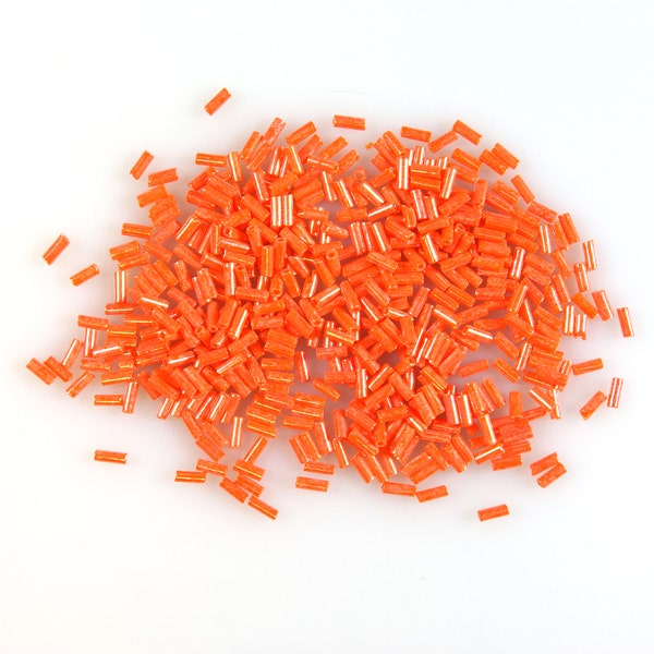 Vintage French Bright Luster Orange Bugle Beads 4 mm Length 10 grams Art Deco Edwardian Bead Embroidery Jewelry Beadweaving Restoration