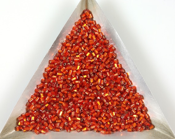 Lot De 60 Perles Tubes En Verre Vintage - Couleur Orange Vif, Anciennes