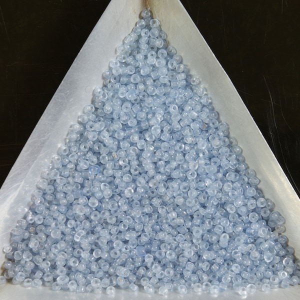 Size 13/0 Vintage French Translucent Opal Powder Blue Glass Seed Beads Downton Abbey Gatsby 10 grams