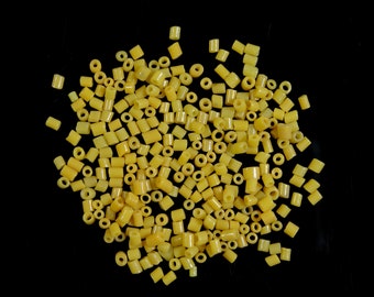 2 - 3mm Mustard Yellow Vintage Venetian Glass Tube Beads 10g