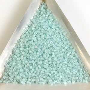 Size 13/0 Vintage French Opal Translucent Aqua Blue Glass Seed Beads Downton Abbey Gatsby 10 grams