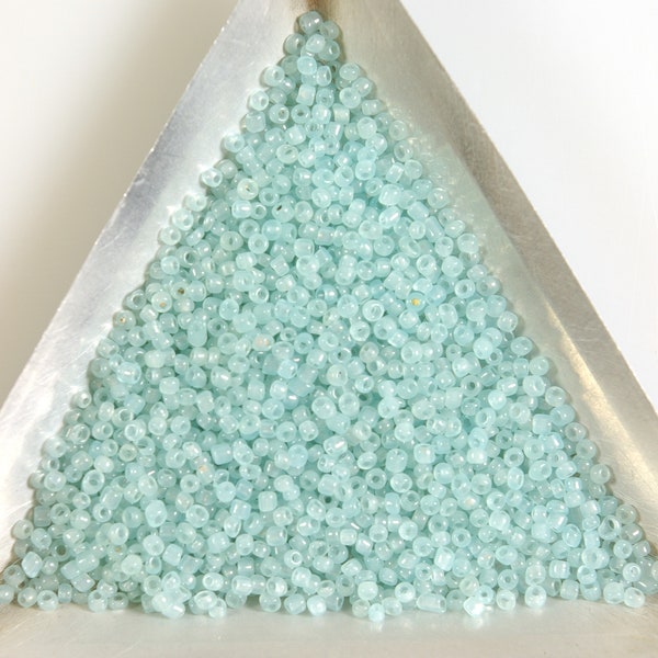 Size 13/0 Vintage French Opal Translucent Aqua Blue Glass Seed Beads Downton Abbey Gatsby 10 grams