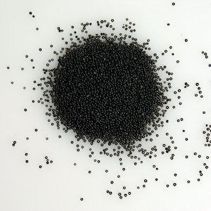 Size 24/0 and 22/0 Mix Jet Black Glass Italian Antique Seed Beads 5 Grams Victorian Edwardian Era