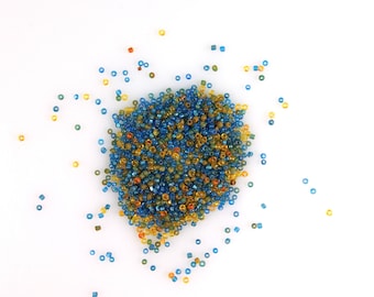 Size 11/0 Vintage Venetian Blue & Amber Mix Seed Beads 10g
