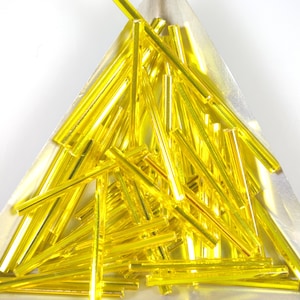 Miyuki Silver Lined Bright Yellow Glass 30mm Bugle Beads 50 pcs.