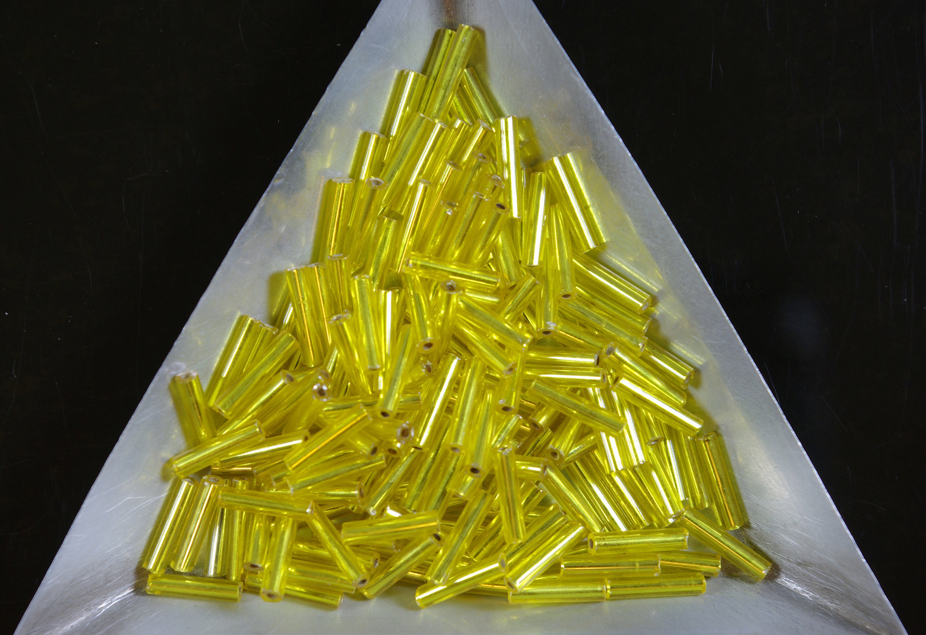 Vintage Italian Bright Silver-Lined Yellow 9mm Bugle Beads 10g Edwardian Gatsby Art Deco
