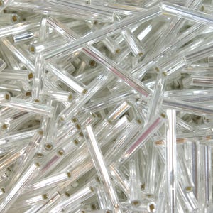 Crystal Clear Silver Lined Miyuki Japanese Glass 30mm Bugle Beads 50 pcs.