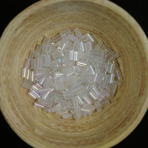 Crystal Clear AB Smooth Round Profile 4mm Vintage Venetian Bugle Beads 10g Edwardian Downton Abbey era