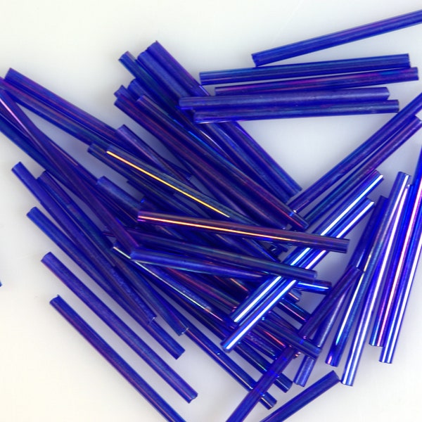 30mm Iridescent Blue Bugle Beads Vintage Venetian Lampshade Repair 50 pcs.