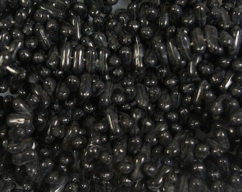 75 pcs. Vintage Opaque Jet Black Czech Glass "Tic Tac" shaped Beads