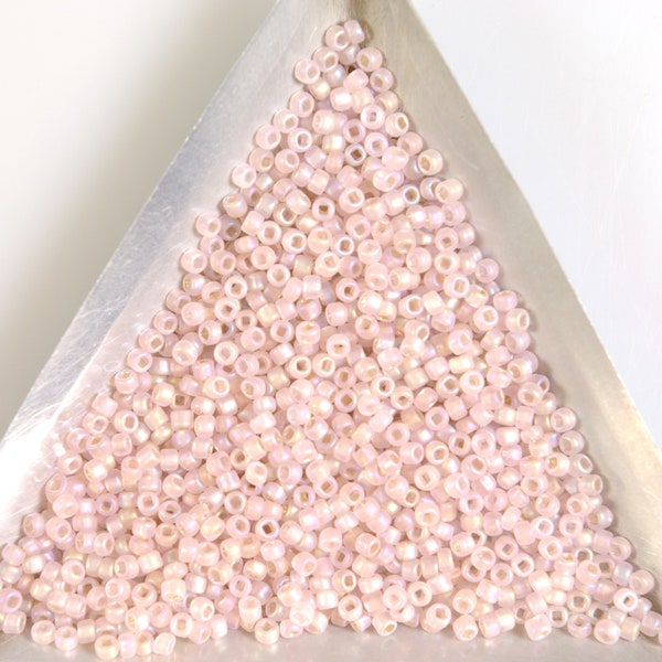 Size 11/0 Matsuno color #F640B Matte Silver Lined Palest Pink Japanese Glass Seed Beads 10g