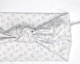Dental Print Top Knot Headband: Soft Stretchy Reversible Headband