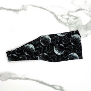 Black Yoga Headband Moon Phases Non Slip Black Running Headband. MOON