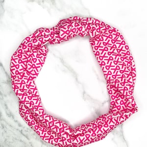 Pink Ribbon Breast Cancer Awareness Top Knot Reversible Non Slip Headband.