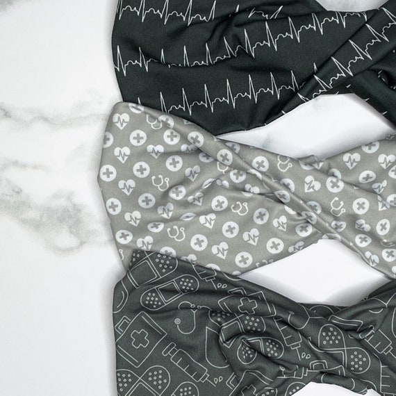 Healthcare Hero Twist Headband: EKG Hearts Bandaids Medical Print