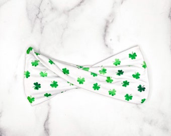 Yoga Headband with Shamrock Print. Extra Wide, Buttery Soft, Stretchy Running Headwrap. St Paddy’s Twist