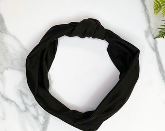 Black Headband - Reversible Top Knot Yoga Headband. Soft Stretchy Buttery Soft Workout Running Non Slip Headband. BLACK Knot
