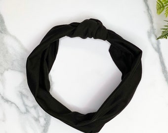 Fascia per capelli con nodo superiore nera: fascia per capelli yoga morbida ed elastica reversibile