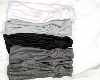 Fascia per capelli con nodo: nodo superiore elastico largo - Nero, Bianco, Grigio