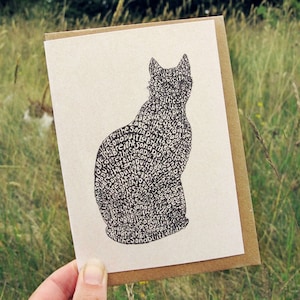 Lá Breithe Sona Duit, carta Gaeilge, cartão de feliz aniversário em irlandês, scáthchruth, silhueta de gato, cartão reciclado