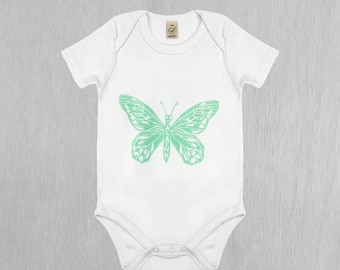 Butterfly Babygrow, 'Álainn' Irish word for Beautiful, green Earth Positive organic cotton handmade