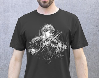 Fiddle player T-shirt, Dark grey, EarthPositive Organic cotton Mens tee, Irish trad musician, violin player