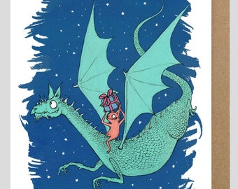 Birthday Dragon as Gaeilge, Lá Breithe Sona Duit, recycled paper, Happy Birthday greeting card in Irish