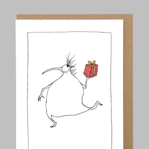 Pájaro sosteniendo presente - tarjeta de felicitación de feliz cumpleaños