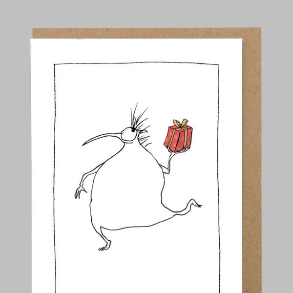 Bird holding present - happy birthday greeting card