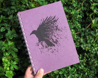 Purple Raven recycled notebook, Irish and Scottish language A5 blank handmade sketchbook