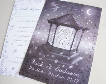 Alternative Wedding Invitations - bandstand evening invite - purple wedding A6 postcard