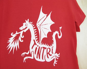 Dragon children's t-shirt, 'Tintrí' Irish word for 'Fiery', red Earth Positive organic cotton handmade