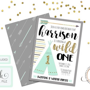 Wild One Birthday Invitation, Wild 1 Birthday Invitaiton, First Birthday Invitation, Tribal Birthday Invitation - Printable, Digital File