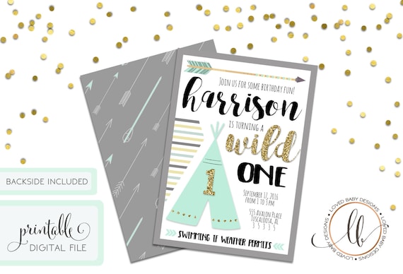 Wild One Birthday Invitation, Wild 1 Birthday Invitaiton, First Birthday Invitation, Tribal Birthday Invitation - Printable, Digital File