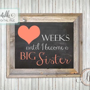 Baby Countdown Sign, Big Sister Sign, Countdown until Big Sister, Big Sister Gift, Baby Announcement - DIY, Printable, Instant Download