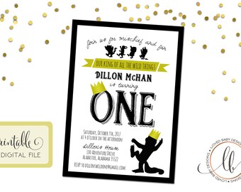 Wild One Birthday Invitation, Wild Rumpus Invitation, Wild 1 Birthday Invitaiton, First Birthday Invitation- Printable, Digital File