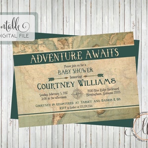 Travel Baby Shower Invitation - Boy Baby Shower Invitation - Vintage Map Baby Shower Invitation - Adventure Baby Shower - Printable