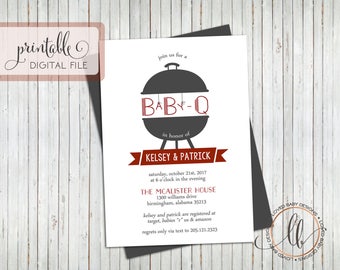 Baby Q Invitation, Coed Baby Shower Invitation, BabyQ, BaByQ Baby Shower Invitation - Printable Invitation, Digital File, 5x7