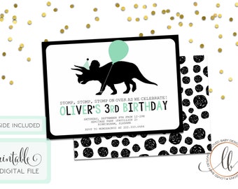 Dinosaur Birthday Invitation, Triceratops Invitation, Printable Invitation, Dinosaur Birthday Party - Printable, Digital File