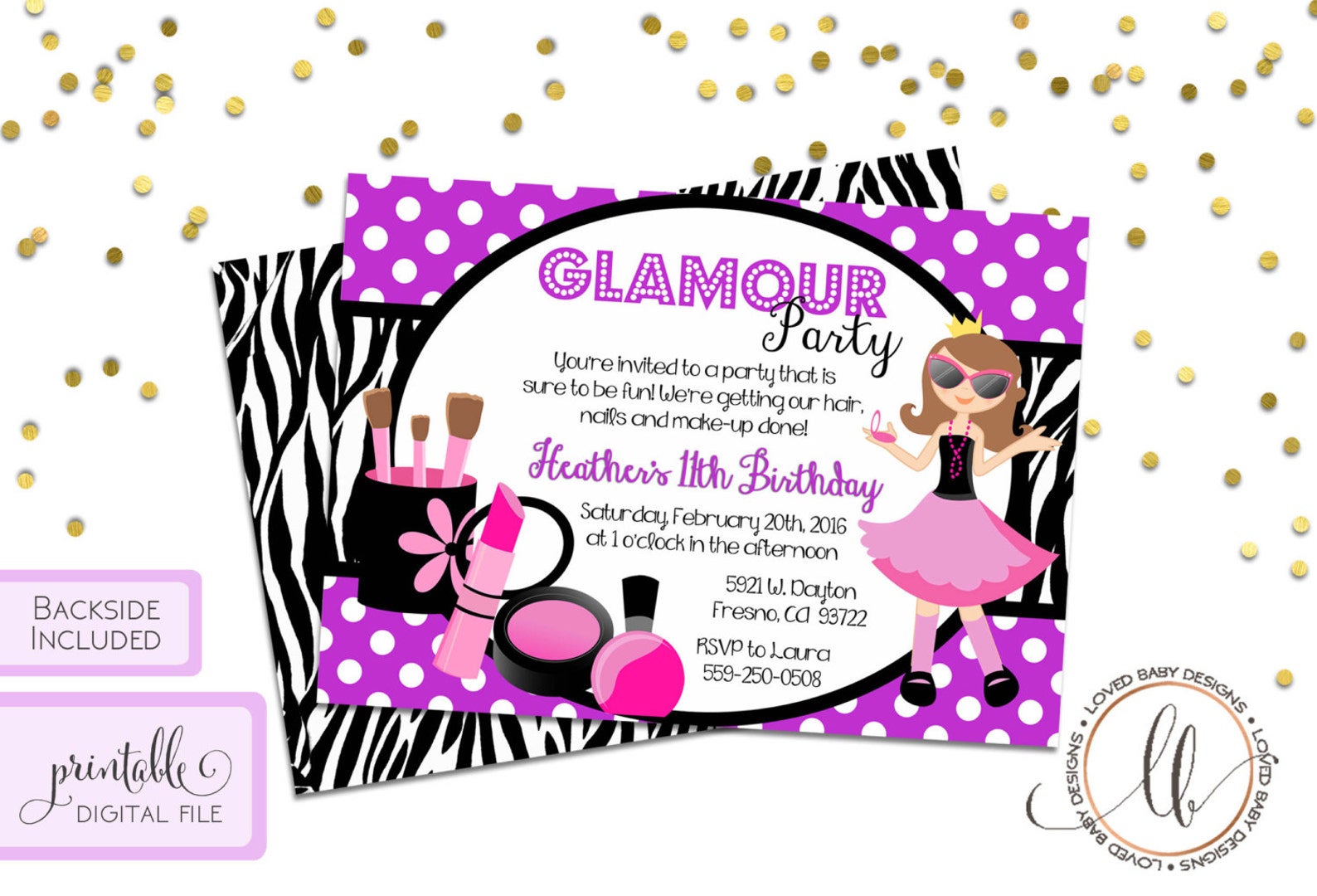 Glamour Party Invitation Printable Girls Birthday Etsy