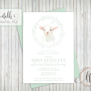 Little Lamb Baby Shower Invitation, Sheep Invitation, Sweet Baby Lamb Shower Invitation- Printable, 5x7