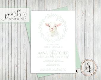 Little Lamb Baby Shower Invitation, Sheep Invitation, Sweet Baby Lamb Shower Invitation- Printable, 5x7