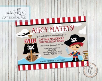 Pirate Birthday Inviation - Pirate Party - Ahoy Mateys - Printable Invitation - Digital File - 5x7