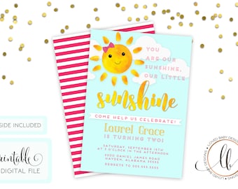 You are my Sunshine Birthday Invitation, Our little sunshine, Birthday Invitation, Girl Birthday Invitation- Printable, Digital File