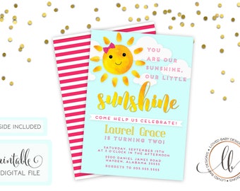 You are my Sunshine Birthday Invitation, Our little sunshine, Birthday Invitation, Girl Birthday Invitation- Printable, Digital File