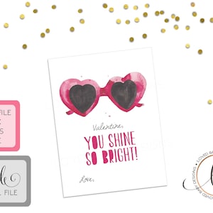 Zonnebril Valentines - Hart zonnebril Valentines - Shine zo helder Valentines - Girl Valentines - Afdrukbare Valentines - INSTANT DOWNLOAD