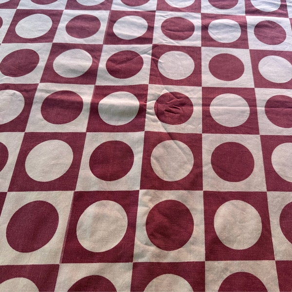 Burgundy Cosmopolitan Andy Warhol style Dots, TexMade, Twin Sized Flat Top Bed Sheet, Retro,1970s,Bedding, Bedroom Linen,Sewing Fabric